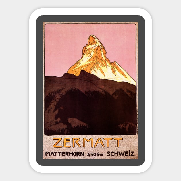 Vintage Travel Poster with the Matterhorn Sticker by MasterpieceCafe